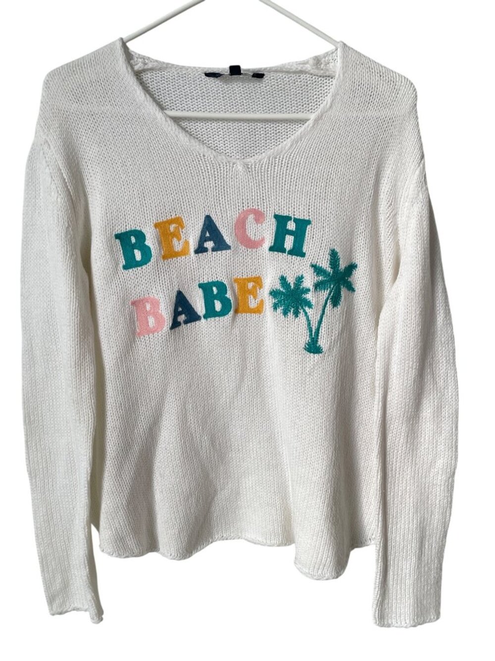 Simply Southern Pullover Sweater Small/Medium Beach Babe White Multi Knitwear